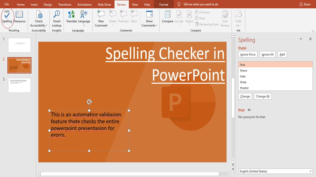spelling checker in powerpoint