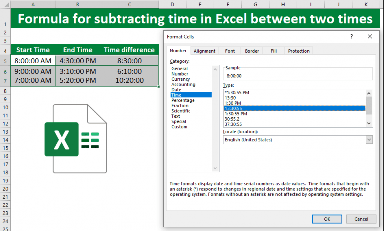 formula for subtracting time in excel